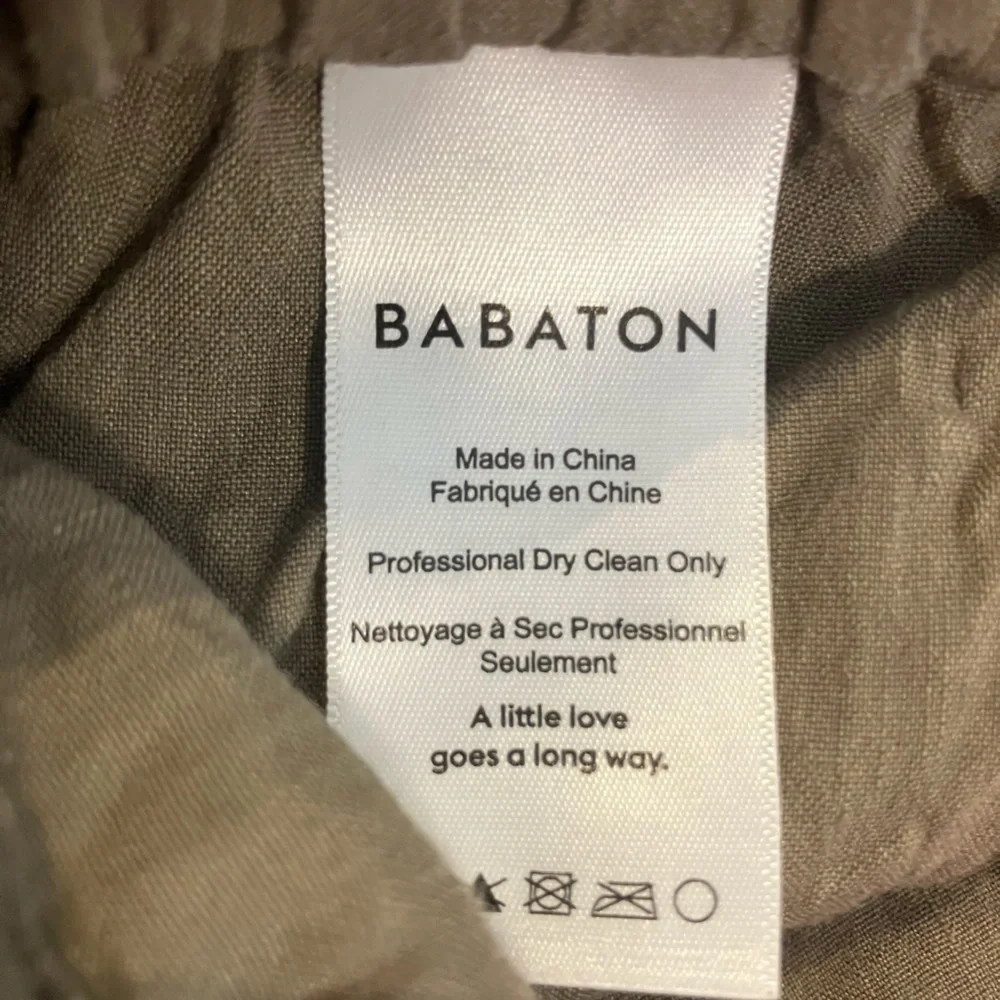 Aritzia Babaton Errol Linen Blend Cropped Pants Olive Taupe Drawstring Size M